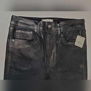 FREE PEOPLE NWT cropped black shiny denim